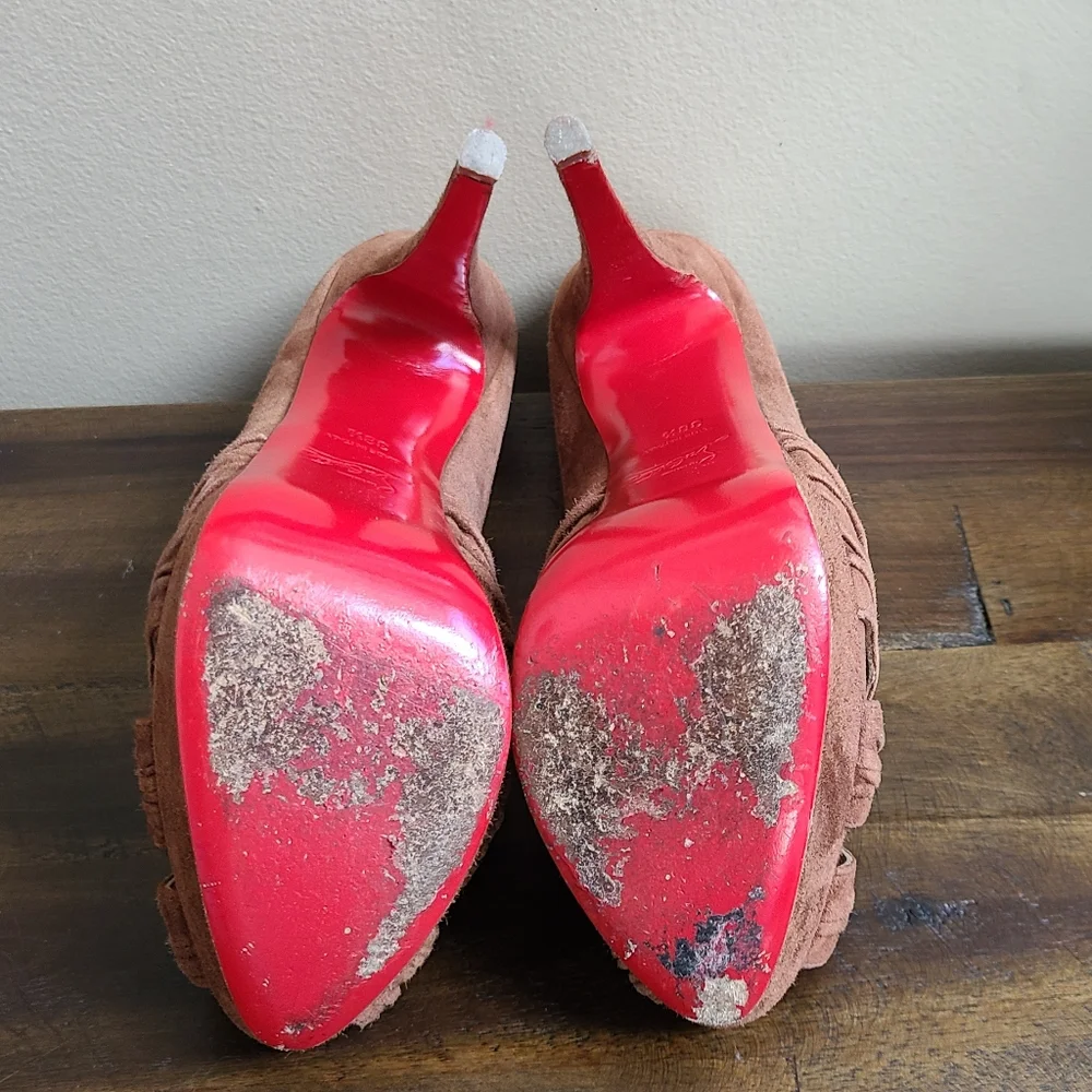 Christian Louboutin Brown Suede Platform Heels 38 1/2 - Picture 10 of 15